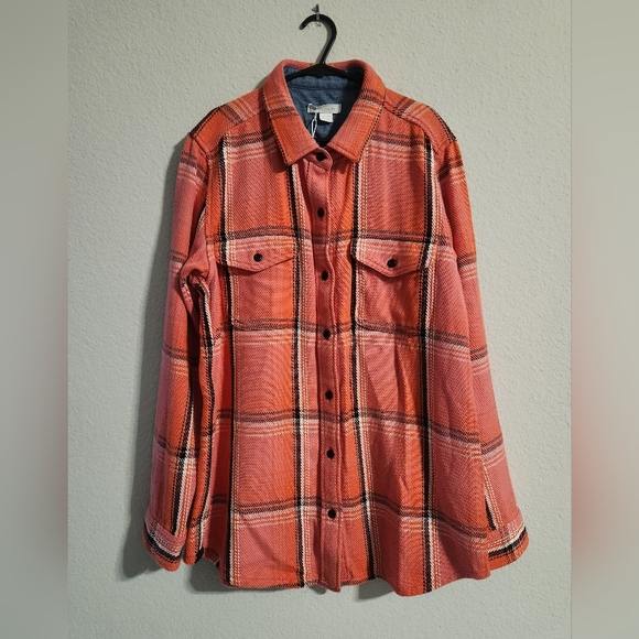 Outerknown NWT Women’s Dawn Blanket Shirt Orange Plaid Organic Cotton M/L - Picture 4 of 10